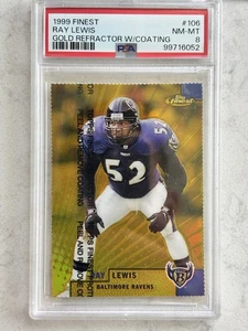 1999 TOPPS FINEST Ray Lewis ORO RIFRATTORE #106 PSA 8 FUSTELLATO SSP #’ed /100 - Foto 1 di 3
