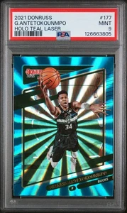 2021 Donruss - Giannis Antetokounmpo - Holo Teal Laser #177 - BUCKS - PSA 9 - Picture 1 of 3