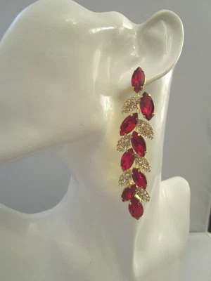 XL Strass Ohrringe Ohrstecker Ohrhänger Statement lang Gold Rot Bling o761 - Bild 1 von 3