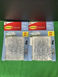 2 PK Command Mini Wall Hooks Clear 48 Hooks + 48 Command Strips Each - Picture 1 of 10