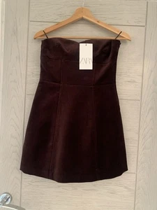 New With Tags Zara Burgundy Velvet bow Mini Dress Size XS - Picture 1 of 3