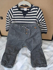 H&M Conjunto de 3 Piezas Top y Dos Pantalones 12 Meses Uno Gris Uno Marrón Top a Rayas - Imagen 1 de 5