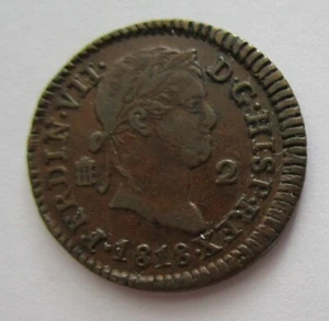 ESPAÑA, 220-FERNANDO VII, 2 MARAVEDIS 1818, SEGOVIA, PBVF, ESCASO. - Imagen 1 de 2