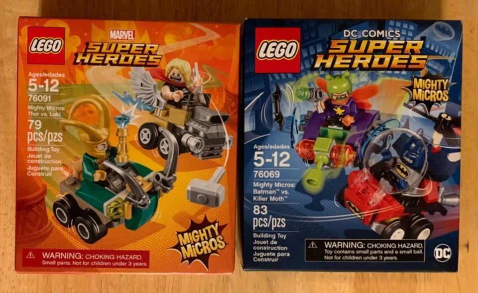 2 juegos LEGO Super Heroes 76091, 76069, Marvel Thor v. Loki, DC Batman v. Moth Foto 1 de 4