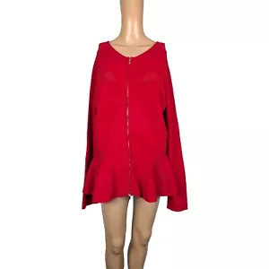 Escada Red Long Sleeves Peplum Zip Up Knit Top Size XL - Picture 1 of 11