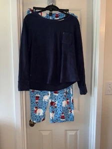 CUDDL DUDS PETITE Fleecewear w/ Stretch Pajama Set NAVY / BEAR sz LARGE P - Picture 1 of 4