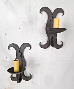 PAIR HAND MADE WROUGHT IRON GOTHIC SCONCES - Picture 1 of 8