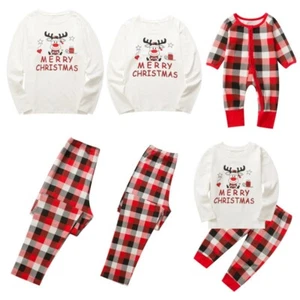 Parent-child Christmas Pajamas Set Cotton Long Sleeve / Baby Romper Family Pjs - Picture 1 of 17