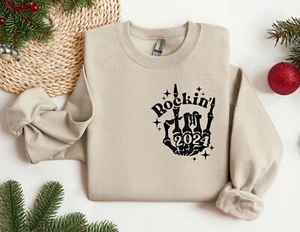 Rockin 2024 Sweatshirt, Skeleton Crewneck, New Year Hoodie, Oversize Sweatshirt - Picture 1 of 10