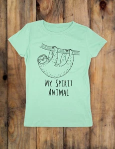 Sloth My Sprit Animal - funny napping animal - Youth Girls Slim Fit Soft Shirt - Picture 1 of 3