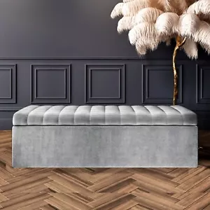 Safar Large Ottoman Storage Box, Blanket Box, Naples Velvet Bench with Storage - Picture 1 of 42