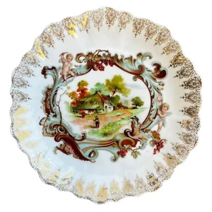 Plato decorativo bávaro vintage de principios del siglo XX CASA CABAÑA QUERUBINES 9-1/2 - Imagen 1 de 6