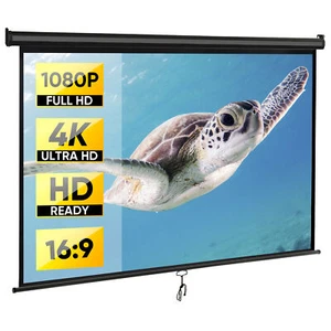 80" Projection Screen Manual Pull Down 16:9 HD Projector 4K Movie Theater Black - Picture 1 of 22