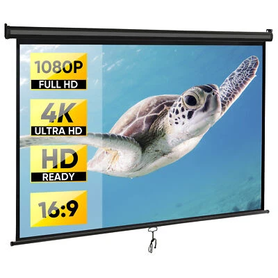 80" Projection Screen Manual Pull Down 16:9 HD Projector 4K Movie Theater Black - Image 1 of 4