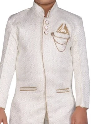 Boys Indian Wear Bollywood Style Sherwani Churidar White Size 18-24 Months - Image 1 of 4