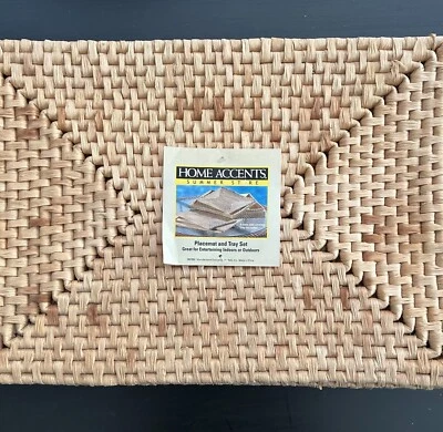 Home Accents 4 Rattan Placemats Set 17x12 w 2 Pieces Basket Holder Kitchen Decor - Image 1 of 4