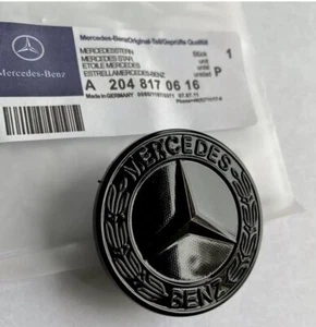 MERCEDES BENZ SPORT GLOSS BLACK BONNET BADGE - 57MM NEW - C E S CLK AMG CLASS Uk - Picture 1 of 5