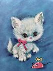 Jouet souris wind-up mod années 60 blanc moelleux chaton rose bleu aqua carte de vœux DEVANT