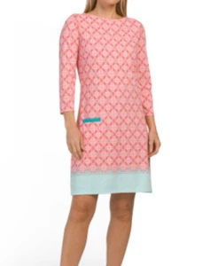 Cabana life tunic dress Coral Turquoise M 3/4 sleeve UPF 50 cover up summer - Picture 1 of 16