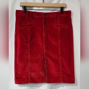 American Eagle Women's Corduroy Skirt Size 10 Cherry Red Stretch Front Slit - Picture 1 of 7