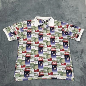 Vtg Tabasco Polo Shirt Mens L Multicolor Cotton All Over Print Golf Short Sleeve - Picture 1 of 10