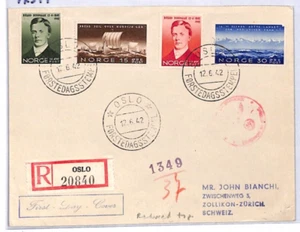 NORWAY WW2 FDC *RIKARD NORDRAAK* 1942 15o VIKING SHIP Oslo German CENSOR YX379 - Picture 1 of 10
