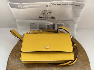 Michael Kors Womens Sunflower Yellow Leather Side Purse Pebbled Convertable