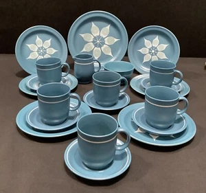 Vintage Crown Devon Fieldings Tea Set Blue Abstract Floral 21 Pieces Rare Set - Picture 1 of 13