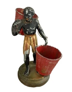 Ancienne figurine Blackamoor nubienne BRONZE vintage panier vendeur vendeur vintage - Photo 1/12