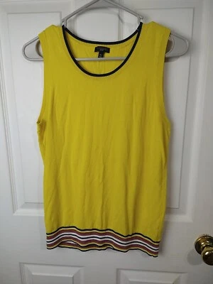 Talbots Women MP Yellow Sleeveless Sweater Preppy Tank Stripes Hemline - Image 1 of 4