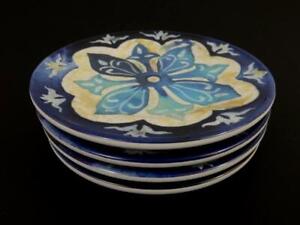 Set of 4 Williams-Sonoma Salad Plates Melamine Blue Tuscan Floral 6.5 in Dessert