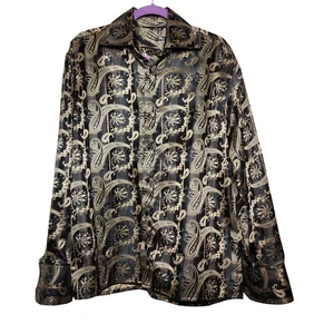 Lotus Paisley Shirt Black Gold Square Buttons No Tags Size L Estimate - Picture 1 of 6