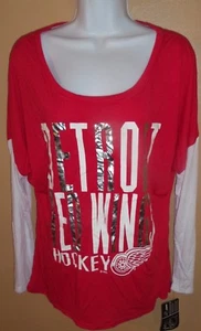Sz L 12/14 Detroit Red Wings L/S Layered Shirt T-shirt Hockey Silver White - Picture 1 of 1