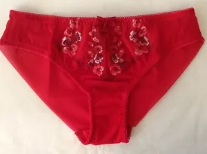 RRP £16 BNWT BRAVISSIMO RED KNICKER BRIEF POPPY SIZE XS FLOWER EMBROIDERY BOW - Picture 1 of 11
