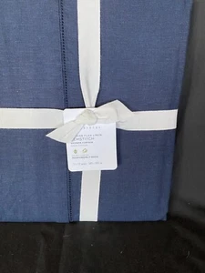 Pottery Barn Belgian Flax Linen Hemstitch Shower Curtain Navy NWT Gorgeous - Picture 1 of 4