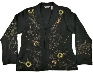 Vintage Laura Ashley Embellished Black Open Blazer Jacket Women’s 8 Boho Floral - Picture 1 of 18
