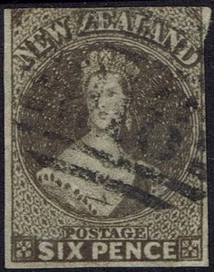 NUEVA ZELANDA 1862 QV CHALON 6D IMPERF WMK ESTRELLA GRANDE USADO - Imagen 1 de 2