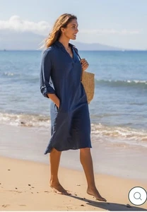 Gonna a strappo blu hawaiano abito da viaggio 100% cotone garza tasche leggere XS - Foto 1 di 8