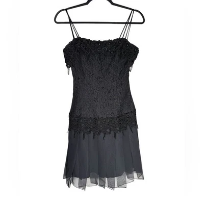 Vestido Jessica McClintock para mujer talla 4 negro con cuentas plisado de colección Foto 1 de 4