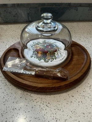 Vtg 70s Spice of Life Goodwood Cheese Cracker Tray Board Glass Dome/Knife Unused - Image 1 of 4