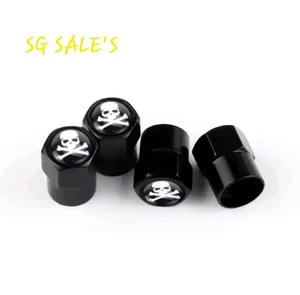 x4 Skull & Cross Black Dust Caps Valve Caps - Picture 1 of 2