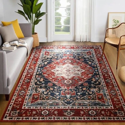  Tapete de área grande macio 5x8, tapete boho lavável para sala de estar quarto, não 5x8 pés vermelho - Imagem 1 de 4