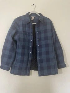 Duluth Trading Men’s Blue Plaid Quilted Lined Button Down Flannel Jacket Shirt M - Picture 1 of 8