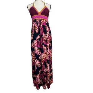 Mossimo Supply Co Neckholder Maxikleid Large Boho Häkeltop Blumen Blätter Print - Bild 1 von 7