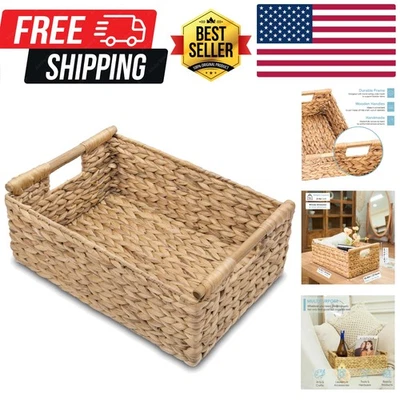 天然水风信子柳条收纳盒 - 15.5x10.8 开口,坚固手柄 — 第 1/4 张图片