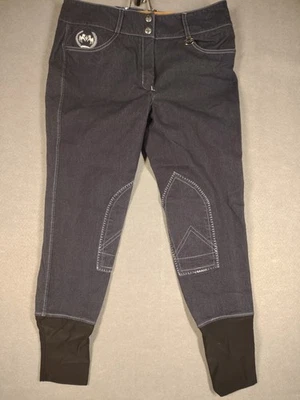 Equine Couture adesivo de joelho preto feminino 30 calças marinhas ponto de contraste - Imagem 1 de 4