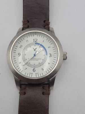 American Eagle Watch Men White Dial Brown Band New Battery Working - Image 1 of 4