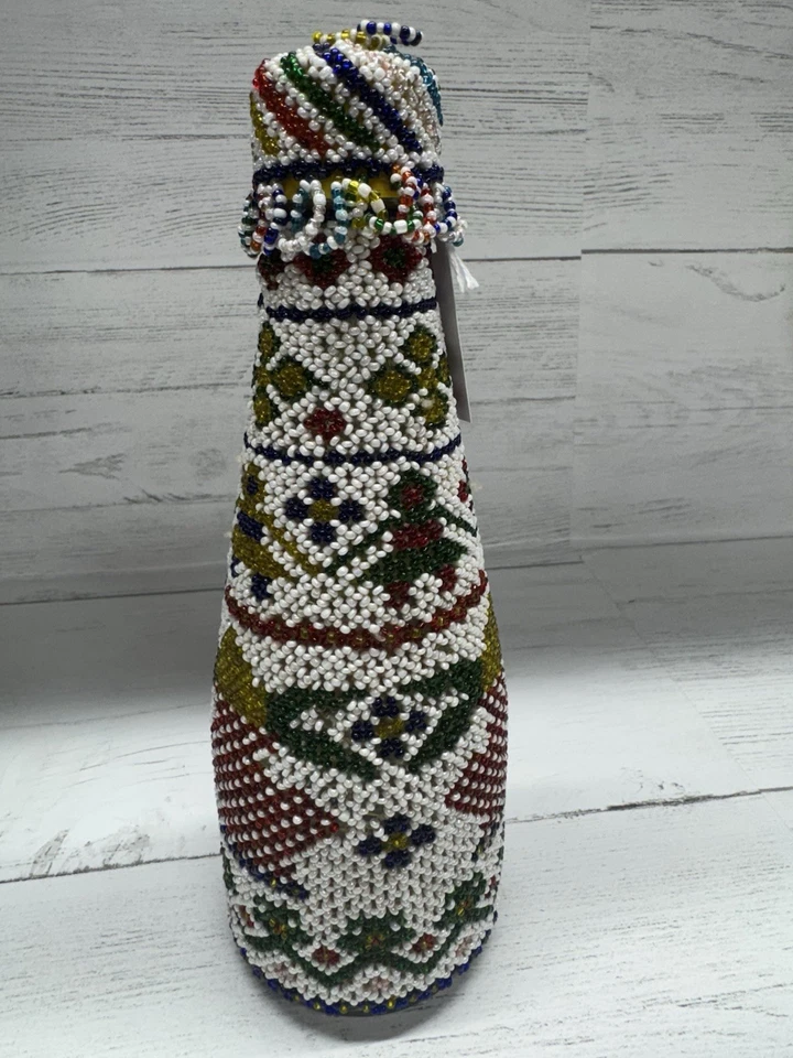 1940s Vintage  Decorative Handwork Beads Christmas Glass Bottle - Image 1 of 4