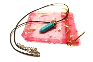 Collana corda pelle vintage cristallo quarzo opale blu pietra naturale 8" + sacchetto regalo - Foto 1 di 8