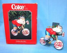 Enesco Coca Cola Holiday Bike Hike Santa Ornament Diet Coke 1995